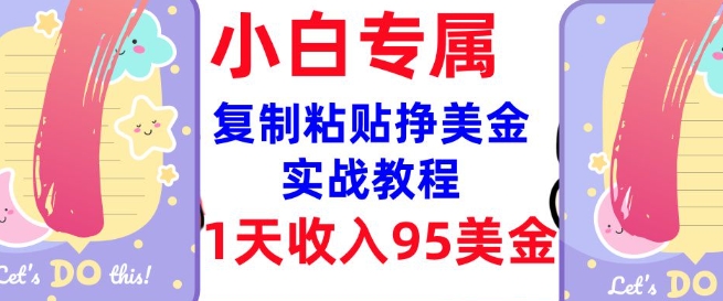 复制粘贴挣美金，0门槛，1天收入95美刀，3分钟学会，内部教程(首次公开)-秒懂