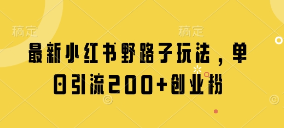 最新小红书野路子玩法，单日引流200+创业粉-秒懂