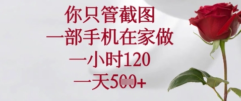 你只管截图，一部手机在家做，苹果安卓都可以，一小时120，一天5张+【揭秘】-秒懂