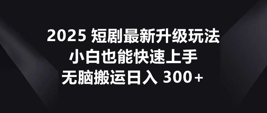 2025短剧最新升级玩法，小白也能快速上手，无脑搬运日入300+-秒懂