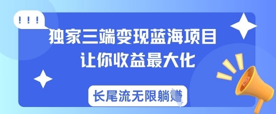 独家三端变现蓝海项目，让你收益最大化，长尾流无限躺挣-秒懂