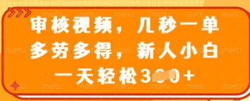 审核视频，几秒一单，多劳多得，新人小白一天轻松3张【揭秘】-秒懂