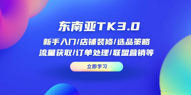 东南亚TK3.0：新手入门/店铺装修/选品策略/流量获取/订单处理/联盟营销等-秒懂