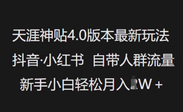 天涯神贴4.0版本最新玩法，抖音·小红书自带人群流量，新手小白轻松月入过W-秒懂