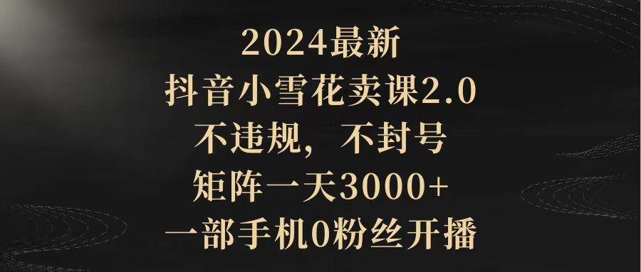 (9639期)2024最新抖音小雪花卖课2.0 不违规 不封号 矩阵一天3000+一部手机0粉丝开播-秒懂