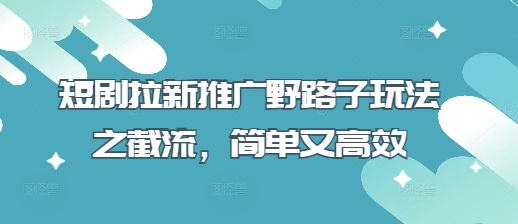 短剧拉新推广野路子玩法之截流，简单又高效-秒懂