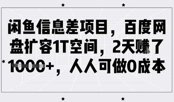 闲鱼信息差项目，百度网盘扩容1T空间，2天收益1k+，人人可做0成本-秒懂