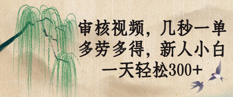 审核视频，几秒一单，多劳多得，新人小白一天轻松300+-秒懂