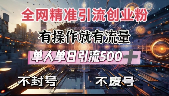 全网独家引流创业粉，有操作就有流量，单人单日引流500+，不封号、不费号-秒懂