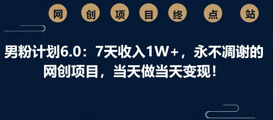 男粉计划6.0：7天收入1W+，永不凋谢的网创项目，当天做当天变现！-秒懂