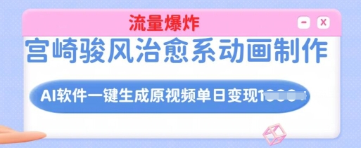 宫崎骏风治愈系动画制作，AI软件一键生成原创视频流量爆炸，单日变现多张，详细实操流程-秒懂
