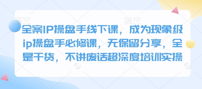 全案IP操盘手线下课，成为现象级ip操盘手必修课，无保留分享，全是干货，不讲废话超深度培训实操-秒懂