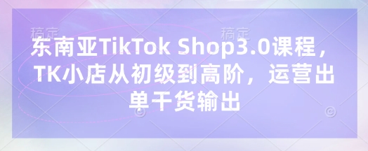 东南亚TikTok Shop3.0课程，TK小店​从初级到高阶，运营出单干货输出-秒懂