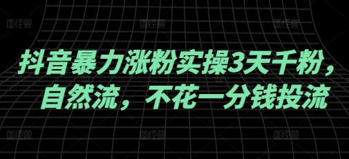 抖音暴力涨粉实操3天千粉，自然流，不花一分钱投流，实操经验分享-秒懂