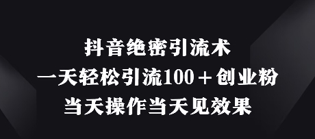 抖音绝密引流术，一天轻松引流100+创业粉，当天操作当天见效果-秒懂