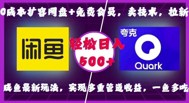 0成本扩容网盘+免费会员，卖技术，拉新，咸鱼最新玩法，实现多重管道收益，一鱼多吃，轻松日入500+-秒懂