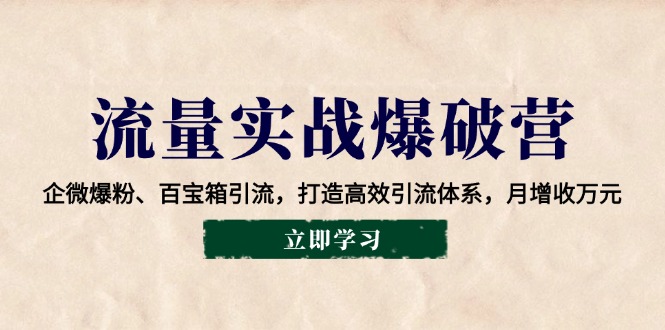流量实战爆破营：企微爆粉、百宝箱引流，打造高效引流体系，月增收万元-秒懂