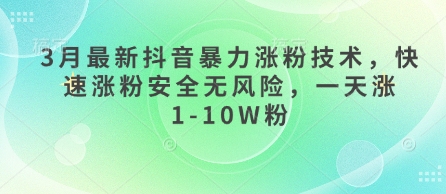 3月最新抖音暴力涨粉技术，快速涨粉安全无风险，一天涨1-10W粉-秒懂