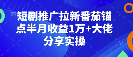 短剧推广拉新番茄锚点半月收益1万+大佬分享实操-秒懂