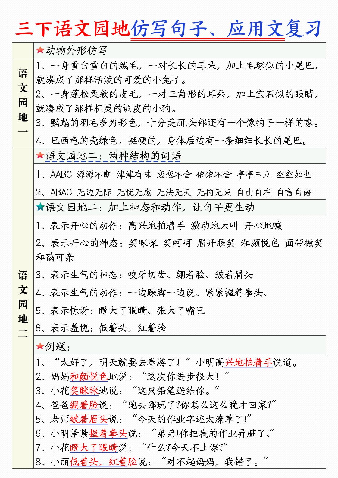 三下语文1-8单元语文园地句子仿写+应用文专练（9页）-秒懂