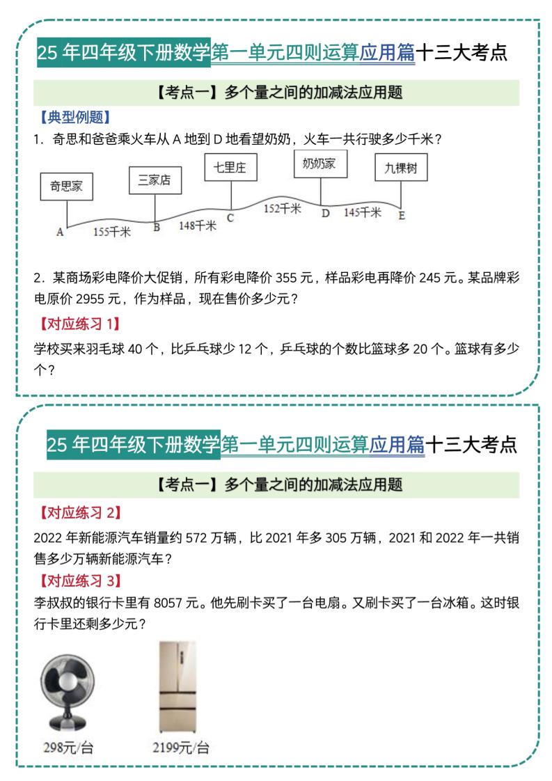 四年级下数学四则运算应用题篇十三大考点-秒懂