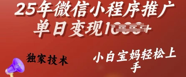 25年微信小程序推广单日变现多张，独家技术，小白宝妈轻松上手【揭秘】-秒懂