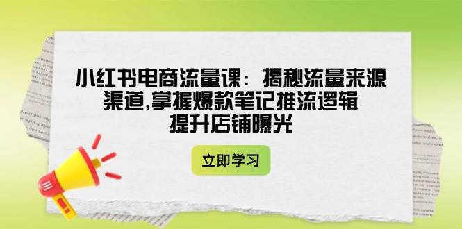 小红书电商流量课：揭秘流量来源渠道,掌握爆款笔记推流逻辑,提升店铺曝光-秒懂