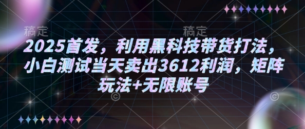 2025首发，利用黑科技带货打法，小白测试当天卖出3612利润，矩阵玩法+无限账号【揭秘】-秒懂