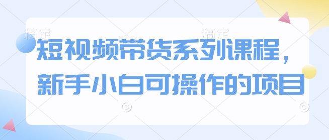 短视频带货系列课程，新手小白可操作的项目-秒懂